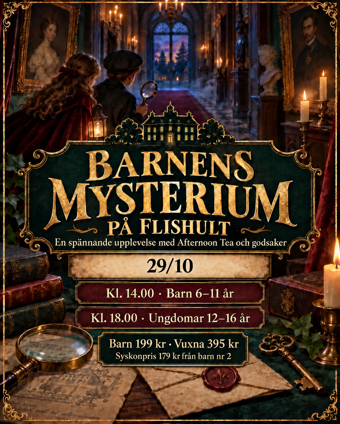 Barnens mysterium på Flishult den 29 oktober, klockan 14 för barn 6 till 11 år och klockan 18 för ungdomar 12 till 16 år